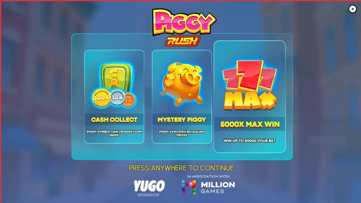Tampilan visual slot Piggy Rush dengan tema peternakan dan koin emas
