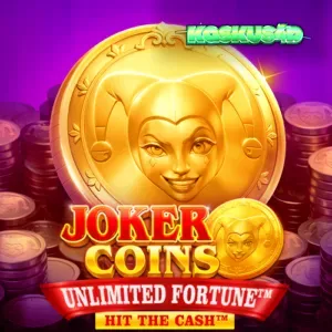 Tampilan visual mesin slot Joker Coins Unlimited Fortune dengan simbol pelawak dan koin emas.
